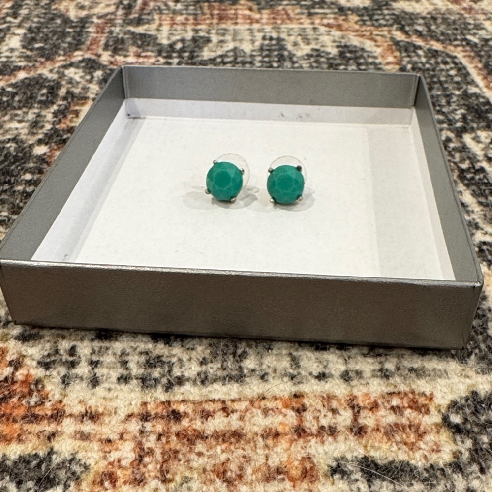 Silver and Green Circular Stud Earrings